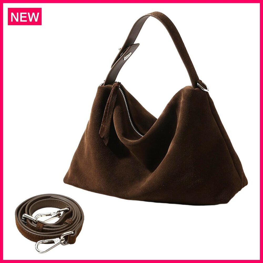 Genuine Leather Suede Tote Bag, Large Capacity, Adjustable Strap, Versatile